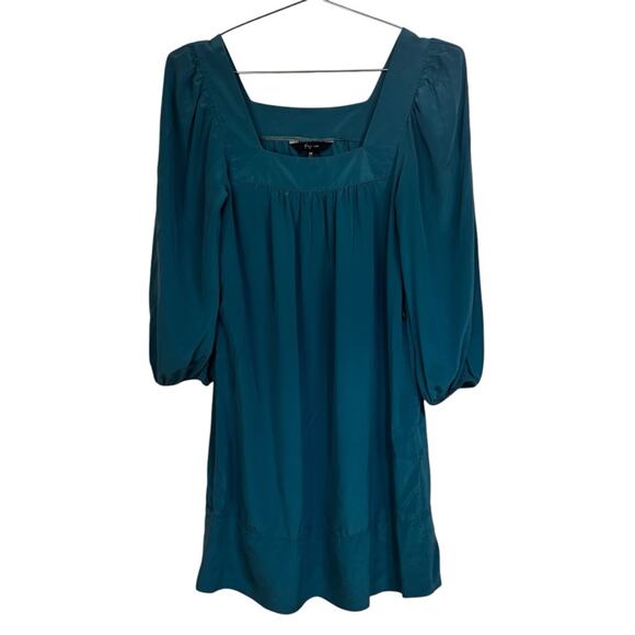 Vintage Silk Y2K Express Teal Mini Shift Dress with Square Neck EUC Size XS - Picture 3 of 8